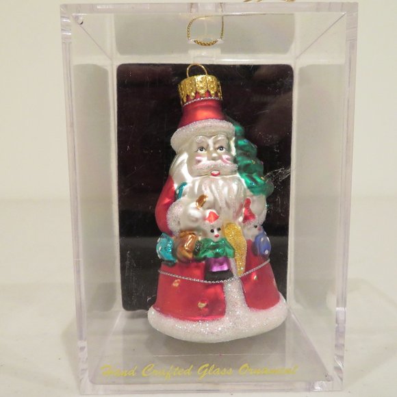 Christmas Glass Ornament Santa Handcrafted by Unique Treasure Gift Box Keepsake - Picture 1 of 6